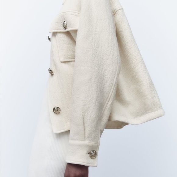 Zara Cream textured golden button jacket - Picture 6 of 8